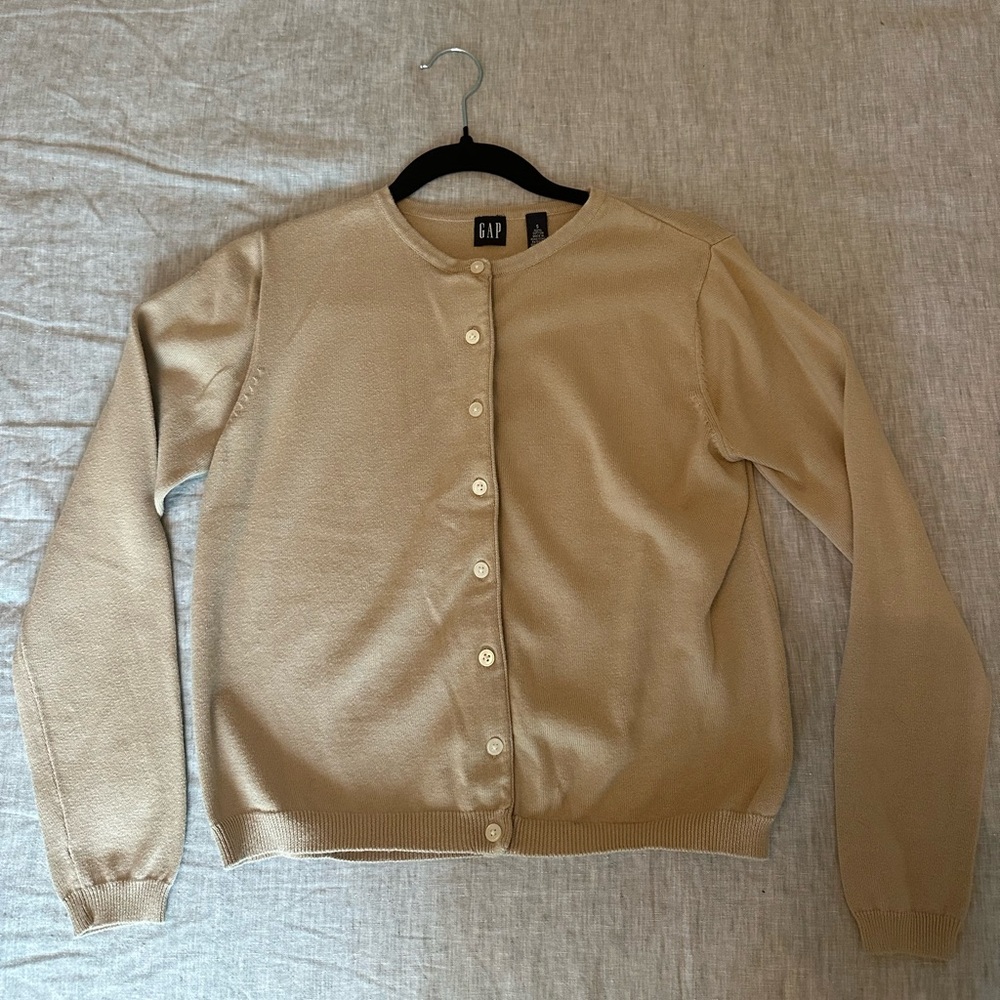 100% Vintage Cotton GAP Women's Tan Button-Up Cardigan Sweater